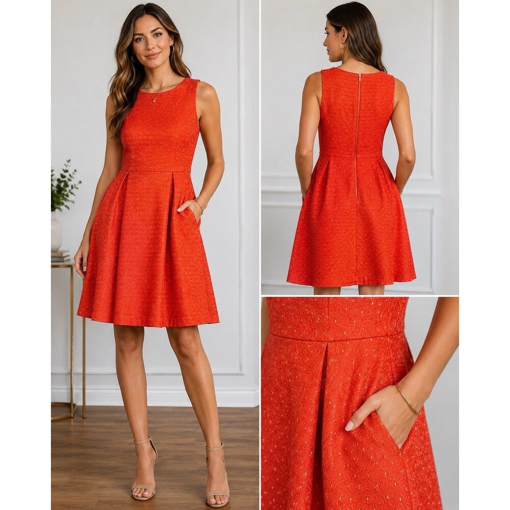 The Limited Coral Textured Fit & Flare Dress Pockets Size 4